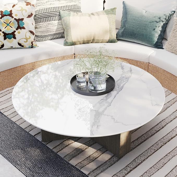 ZL ZELing Round Sintered Stone Table Top 51.2",Replacement Table Top for Indoor & Outdoor - Heat/Scratch Resistant Waterproof Ceramic DIY Desktop,Patio/Balcony/Bistro/Café & Dining Room (White)