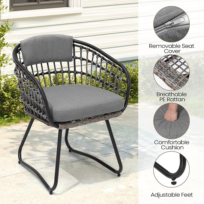 Pellebant 7-piece Outdoor Dining Set for 6 - Weather-Resistant Patio Dining Furniture Set, 83" Aluminum Outdoor Table with Umbrella Hole, Wicker Chairs with Cushion for Deck, Porch, Backyard, Gray
