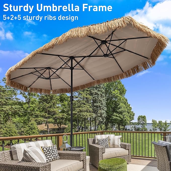 13ft Thatch Umbrella Tiki Bench umbrella With Crank, Water-resistant for Bench, Patio,Pool