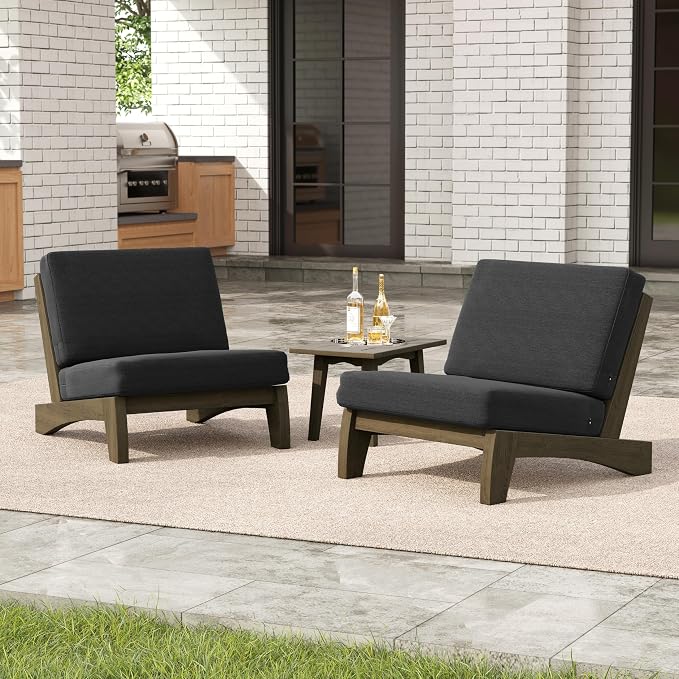 3 Pieces Patio Furniture Sets, All-Weather Outdoor Wood Bistro Set Patio Conversation Side Table Chiars for Balcony, Backyard