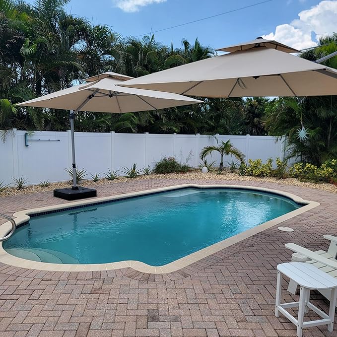 PURPLE LEAF 10ft Cantilever Outdoor Patio Umbrella Large Heavy Duty 360° Rotation Double Top Offset Rectangular Umbrellas for Backyard Deck Pool, Spectrum Sand