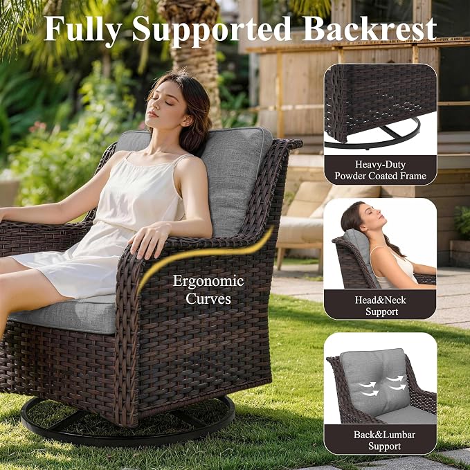 7-Piece Patio Furniture Set, Outdoor Thick Wicker Sectional Sofas with 2 Swivel Chairs, High Back Sectional Sofa Couch, Outdoor Conversation Set for Backyard, Porch, Deck, Grey
