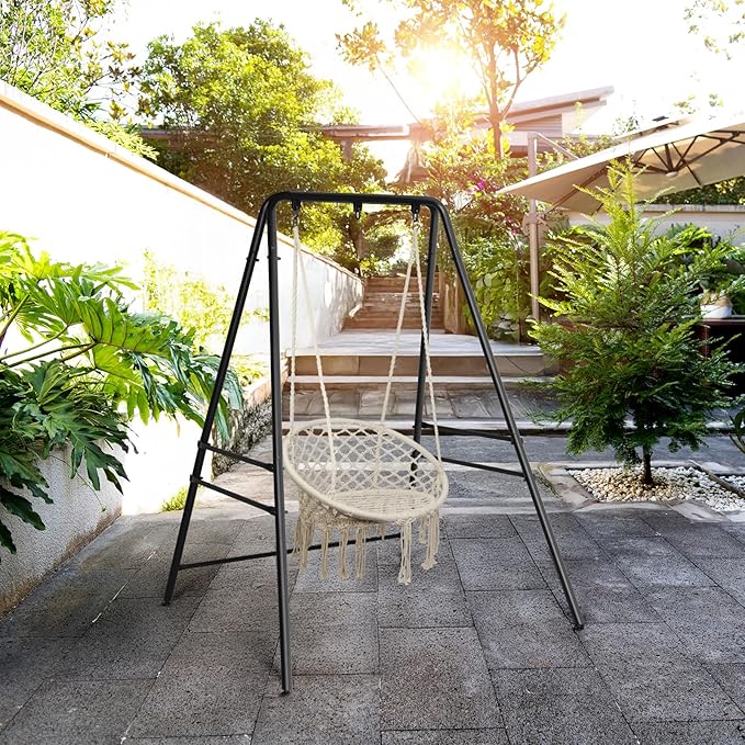 Outdoor Hammock Stand, Heavy Duty A-Frame Metal Stand with 3 Hooks, Weatherproof Design Fits Hammocks & Hanging Chairs, 450 Lbs Capacity for Backyard, Garden, Balcony & Porch