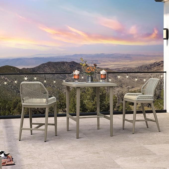 PURPLE LEAF Counter Height Table Patio Square Table Dining Coffee Kitchen Breakfast Bistro Outdoor Pub Bar Table for Garden Balcony, Champagne