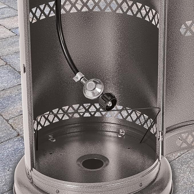 Sun Joe SJPPH48-SLV 48000-BTU Max Propane Outdoor Patio Heater w/Wheels and Built in Bar Table, Silver