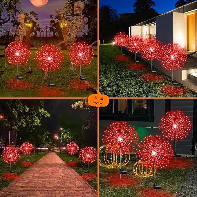 Tujoe 6 Pcs Christmas Solar Firework Stake Lights 180 LED 8 Modes Solar Waterproof LED Sparkler Lights Outdoor Decoration for 4th of July, Xmas Holiday Garden Patio Yard Pathway Walkway, Red