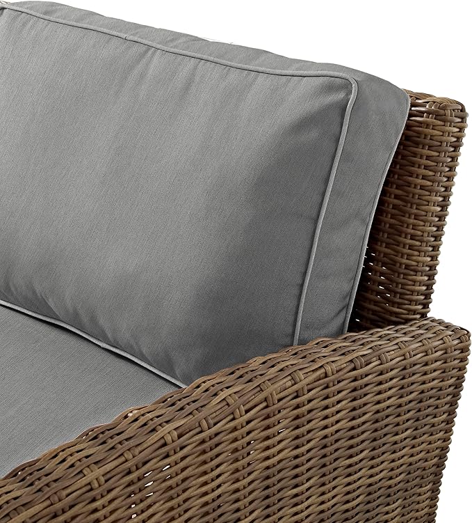 Crosley Furniture Bradenton 2-Piece Outdoor Chair and Ottoman Set, Wicker Patio Conversation Sets for Porch, Brown with Gray Cushions
