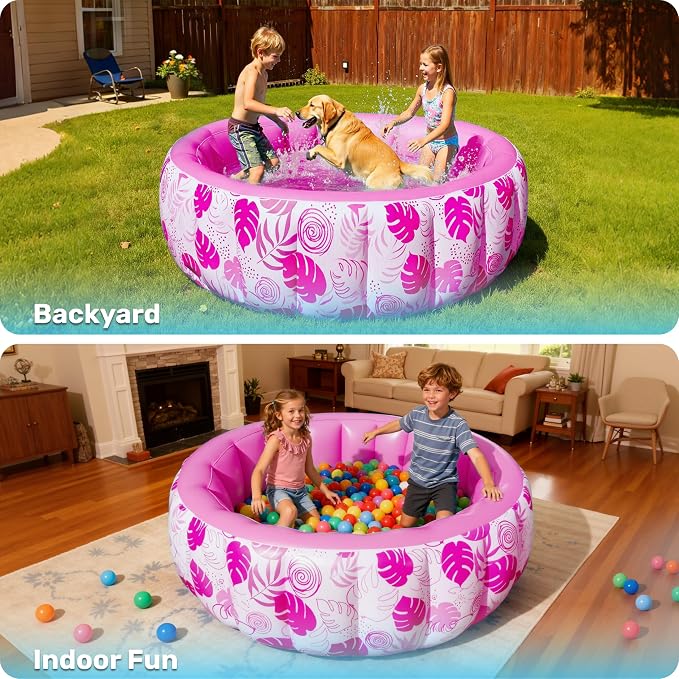 SLOOSH Inflatable Swimming Pool,5.5ft x 20 Inch Full-Sized Blow Up Durable Thickened Luxury Above Ground Family Pool with Comfortable Backrest for Summer Water Party Backyard Garden Lawn,Pink