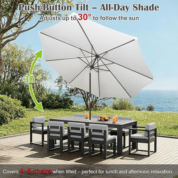 Blissun 10FT Outdoor Patio Umbrella, Outdoor Table Umbrella, Yard Umbrella, Market Umbrella with 8 Sturdy Ribs, Push Button Tilt and Crank