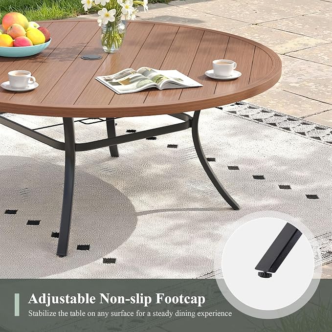 Outdoor Dining Set for 8, 63" Outdoor Dining Table with Umbrella Hole and Padded Textilene Patio Swivel Chairs, 9 Pieces Patio Table and Chairs Set for Garden Backyard, Mixed Brown and Walnut