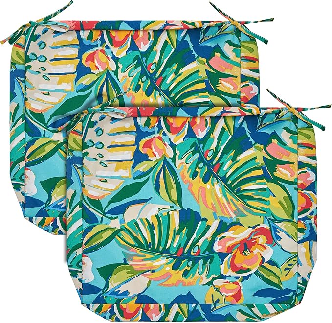 FUNHOME Outdoor Chair Cushion Covers 2 Pack, No Insert! Patio Cushion Covers Replacement 22" x 20" x 4", Water Resistant Patio Chair Cushion Slipcovers, Rosario Flower Leaf(Covers ONLY)