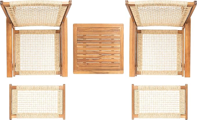 SAFAVIEH Outdoor Collection Chantelle Acacia Wood Woven Rattan 5-Piece Patio Set PAT7076A, Natural/Light Brown