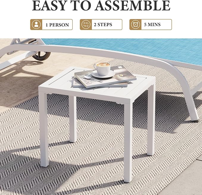 Crestlive Products Outdoor Side Table Set of 2, Aluminum Rectangular Side/End Table, Small Patio Coffee Bistro Table for Outdoor Indoor (White)