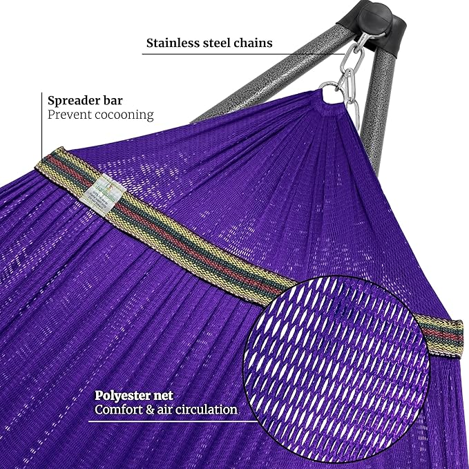 Tranquillo Combo x2 Hammocks with Stand for Outside & Tree Straps, Heavy Duty Hammock with Stand 600lbs for Indoor Outdoor Patio Backyard, x2 Hammocks for 2 Person (Combo - Purple, Medium)