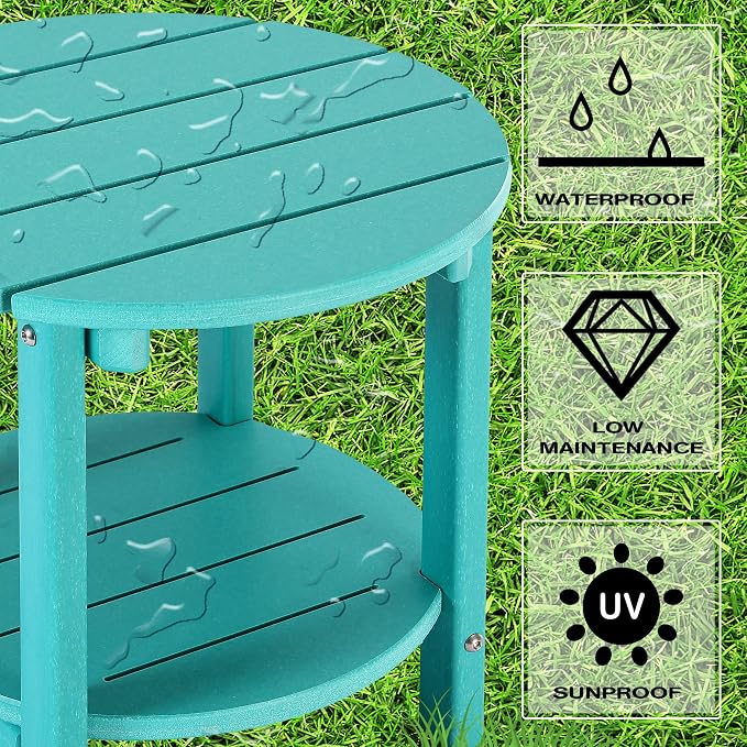 LZRS Adirondack Side Table Double End Table, Outdoor Coffee Tables for Patio, Backyard,Pool, Indoor Companion, Easy Maintenance & Weather Resistant(Turquoise)