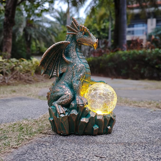 JOYBEE Dragon Solar Garden Statues Outdoor Decoration with Magic Orb,Dragon Figurine Solar LED Lights Lawn Décor,Outside Statue Ornament for Patio, Balcony, Yard,Unique Gifts for Mom Grandma