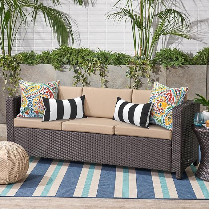Outdoor Throw Pillow Covers Pack of 2, Decorative Water Repellent Square Pillow Cases with Piping 18x18 Inch, Paisley Multi