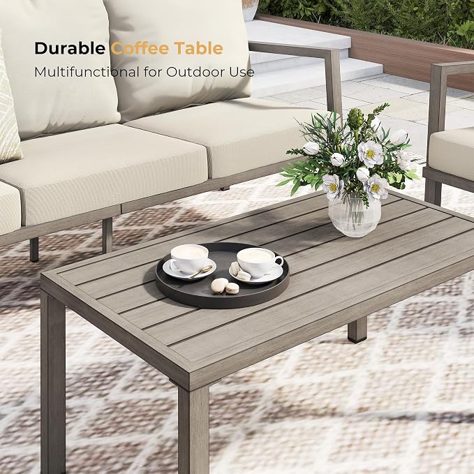 HAPPATIO Aluminum Patio Coffee Table, All-Weather Outdoor Coffee Table for Garden, Deck, Patio Furniture Center Table,Gray