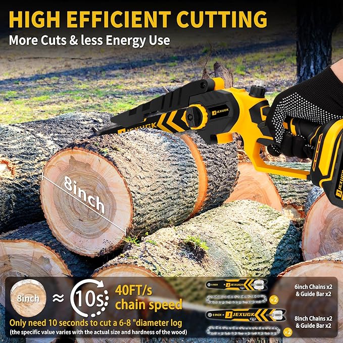 JEXUGK Brushless Mini Chainsaw, 8" & 6" Hand Held Cordless Chain Saw with 2 x 4.0Ah Battery, Portable Small Electric saw Cordless with 4 Chain Guide, Mini Motosierra for Tree Pruning Wood Cutting