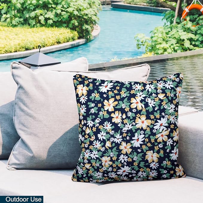 COZY TRENDS Decorative Indoor Outdoor Waterproof Throw Pillows with Inserts - Stylish Comfort for Your Patio Furniture, Garden Chairs, or Indoor Décor (18''X18'', Navy/White)