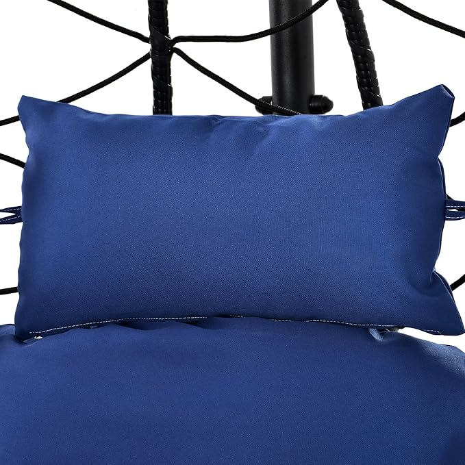 Hanging Egg Chair with Stand, Comfy Indoor/Outdoor Rattan Swing Hammock Chairs, 350lbs Capacity for Patio, Bedroom, Garden (Navy Blue)