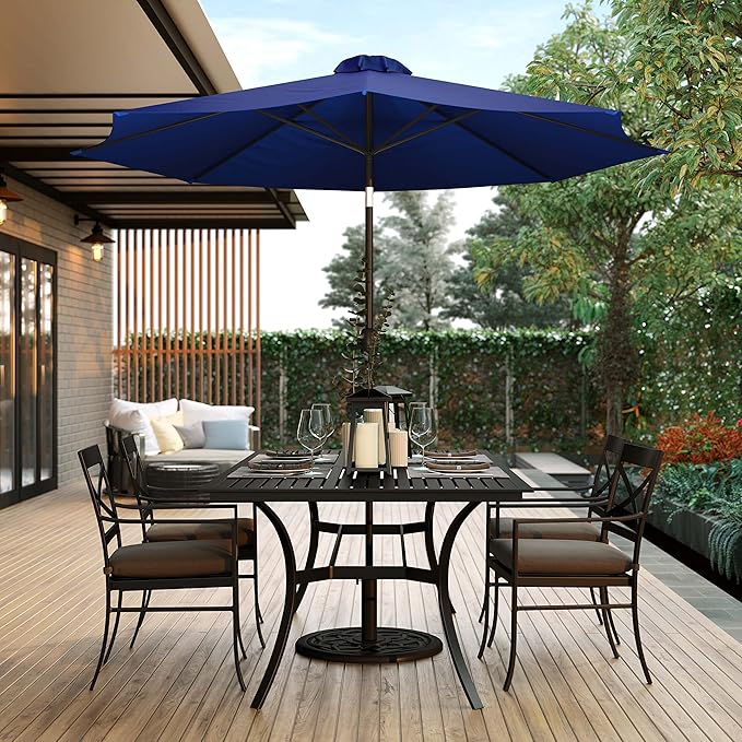 EMMA + OLIVER 9' Navy Outdoor Patio Umbrella With Easy To Use Crank And Tilt Function - Round Patio Table Umbrella with 1.5" Diameter Steel Pole
