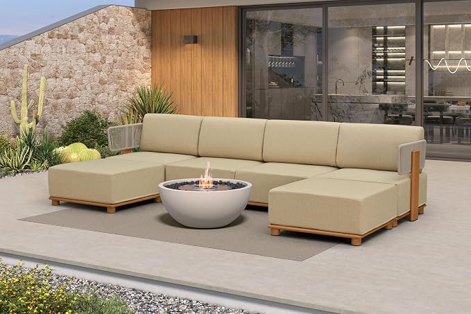 PURPLE LEAF Patio Furniture Set Modular U-Shaped Outdoor Sectional Sofa with 11" Thick Olefin Cushion 6-Piece Outdoor Conversation Set with Ottomans for Backyard Garden Poolside, Beige