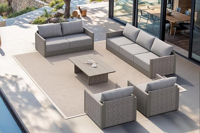 PURPLE LEAF 8-Piece Patio Furniture Set Patio Seating Sofas with Coffee Table Aluminum Furniture Outdoor Couch Sectional Set with Cushions and Aluminum Table Patio Conversation Sets Beige
