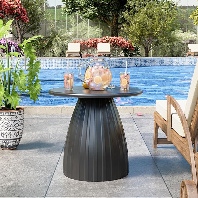 Round Metal Outdoor Patio Side Table Set of 2, Steel Outdoor Accent Table, Black Small End Table, PatioFurniture, for Garden, Pool, Yard, Balcony, Living Room, Deck, Weather Resistant
