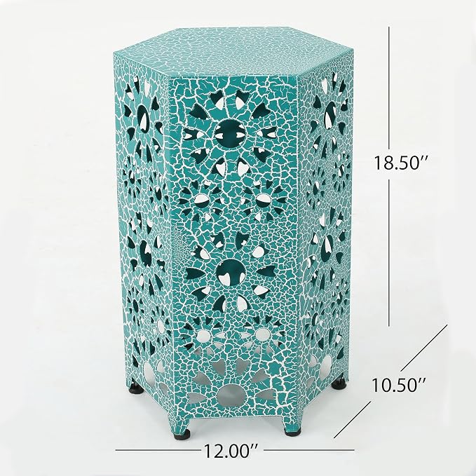 Christopher Knight Home Eliana Outdoor 12" Sunburst Iron Side Table, Crackle Teal