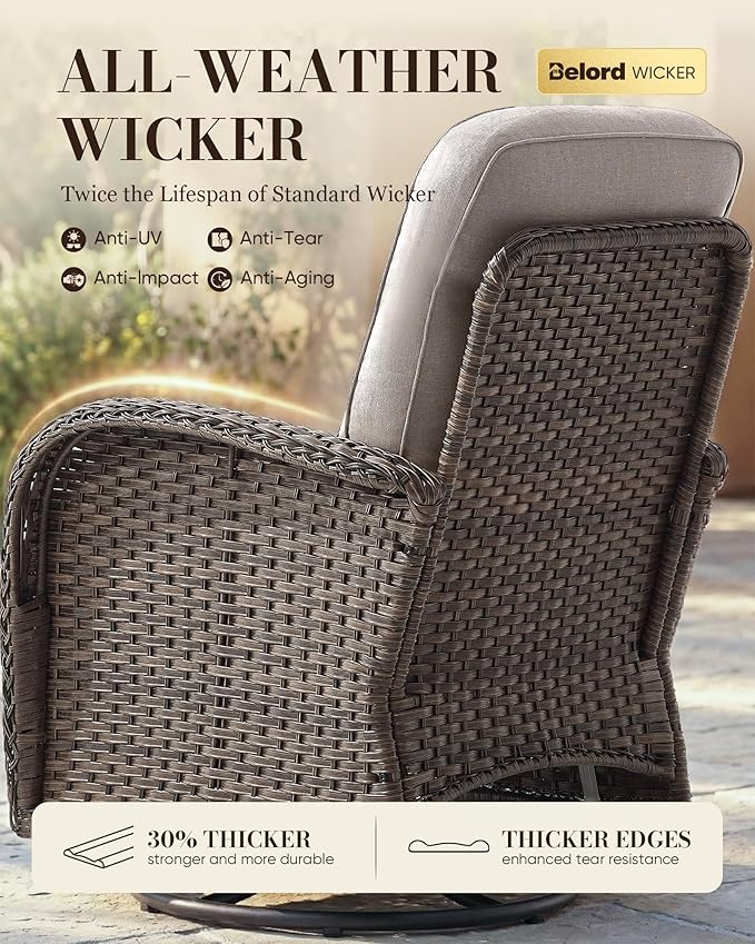 Belord Upgraded 6“ Cushion Luxury 6 Piece Patio Furniture Set - Wicker Couch Outdoor Conversation Set with Swivel Rocker Patio Chairs, Deep Seat Glider Chairs Set for Deck Porch - Brown/Beige