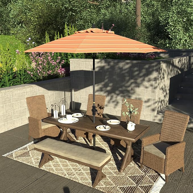 California Umbrella 9' Rd. Crank Lift, Collar Tilt, Aluminum Pole, Fiberglass Rib Patio Umbrella, Hammertone Grey Finish, Sunbrella Dolce Mango