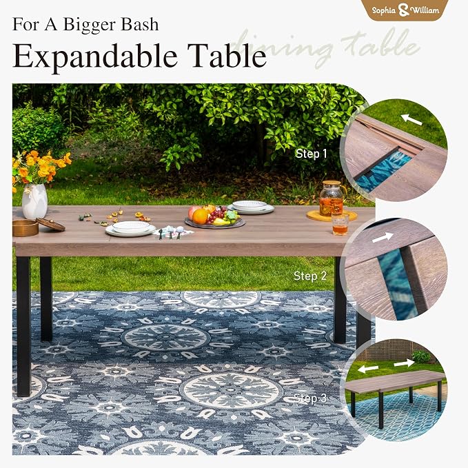 Sophia & William Patio Dining Set for 8, 8 Person Outdoor Dining Table Set with Expandable Metal Patio Table and 8 Foldable Textilene Patio Chairs, Black