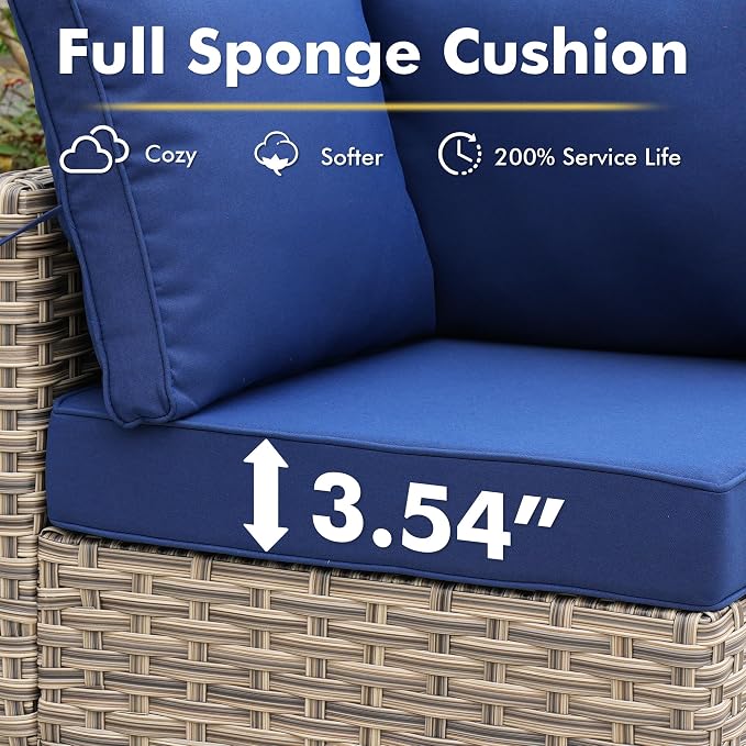 CAODOC Outdoor Sectional Patio Furniture Set,10 Pieces Wicker Conversation Sets L Shaped Couch,Out Door Sofa Outside Furniture with Swivel Chairs,Blue