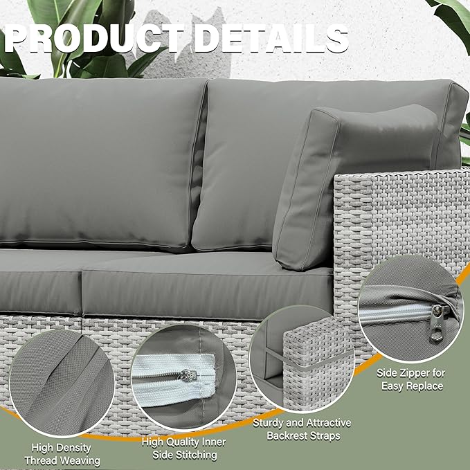8 pcs Outdoor Cushion Slipcovers Outdoor Patio Cushions Covers Replacement Waterproof with Zipper w/3 Seat Cushion Covers and 5 Backrest Pillow Covers, Covers Only