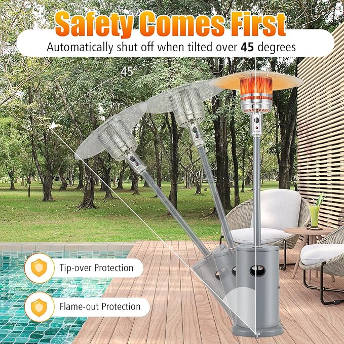 Giantex 50,000 BTU Propane Outdoor Heater, Patio Heater w/Round Table Design, Stainless Steel Burner, Tip-Over & Flame-Out Protection, Propane Heater w/Wheels for Backyard, Garden, Commercial (Grey)