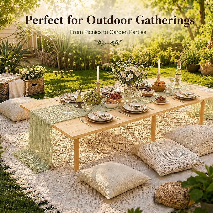 Folding Picnic Table with Table Runner, 60" x 30" Portable Boho Low Picnic Table for 6 Person, Large Wooden Floor Table for Camping, Beach, Garden, Party, Tool-Free Assembly, 165 lbs Capacity