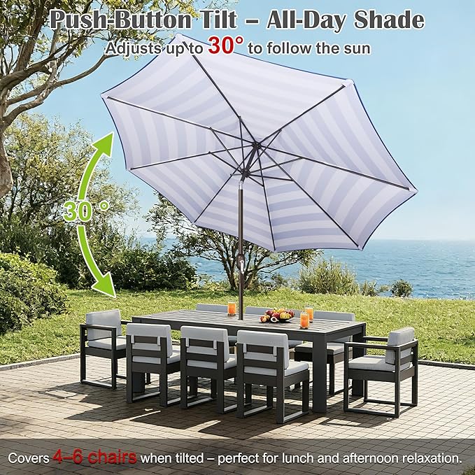 Blissun 10FT Outdoor Patio Umbrella, Outdoor Table Umbrella, Yard Umbrella, Market Umbrella with 8 Sturdy Ribs, Push Button Tilt and Crank