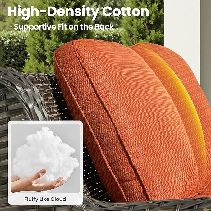ovios 5-Pieces Patio Furniture Set, Outdoor Wicker Sofa Couch with Chairs Ottomans Comfy Cushions, All Weather High Back Modern Conversation Set, Brown Rattan, Orange Red
