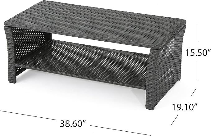 2 Tier Rattan Coffee Table, Outdoor Rectangle Patio Coffee Table with Storage for Patio Balcony Porch Deck