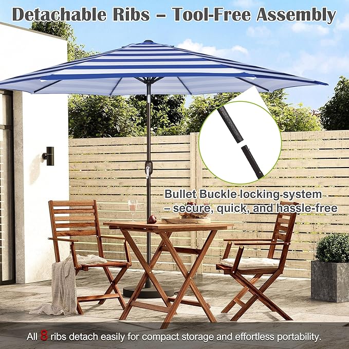 Blissun 10FT Outdoor Patio Umbrella, Outdoor Table Umbrella, Yard Umbrella, Market Umbrella with 8 Sturdy Ribs, Push Button Tilt and Crank