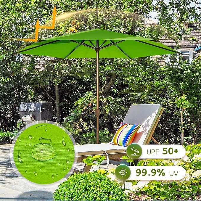 Abba Patio 7.5FT Outdoor Patio Umbrella Outdoor Table Umbrella with Crank Market Umbrella 6 Sturdy Ribs UV Protection Waterproof and Push Button Tilt for Garden Deck Backyard Pool,Apple Green