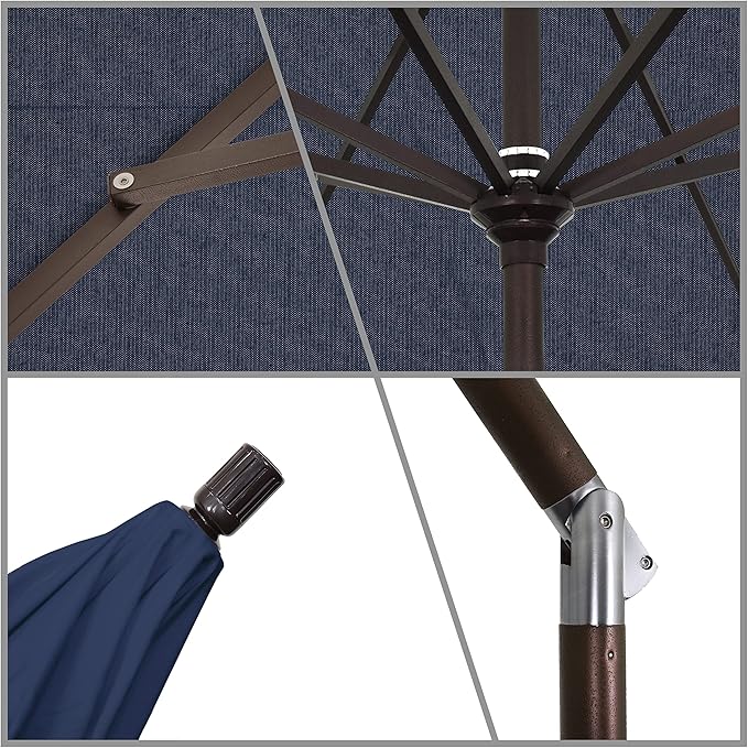 California Umbrella 9' Round Aluminum Market Umbrella, Crank Lift, Collar Tilt, Bronze Pole, Sunbrella Spectrum Cilantro