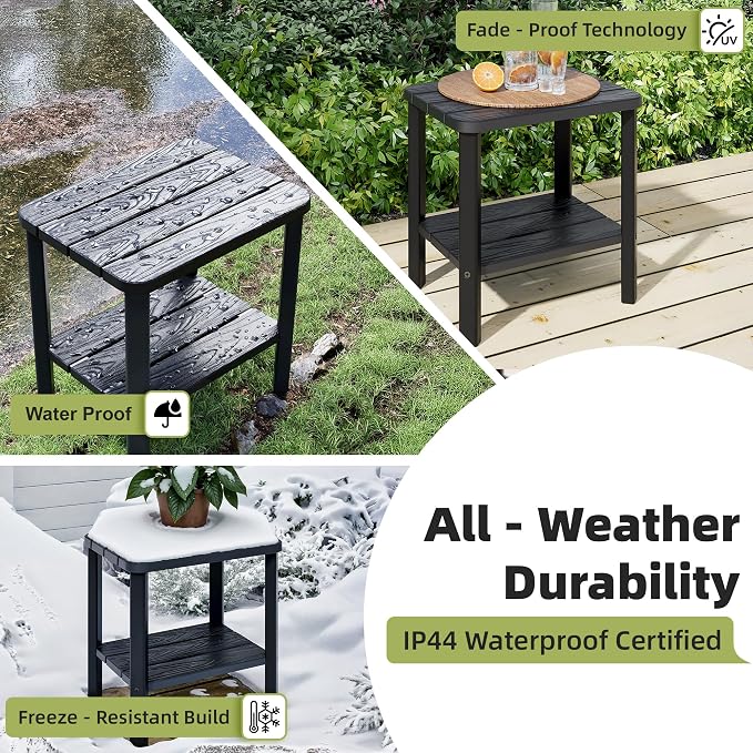 Adirondack Square Outdoor Side Table, 2-Tier Small Outdoor Table for Patio, HDPE End Table for Backyard, Pool, Lawn, Indoor Companion, Easy Maintenance(Black) (Striped Black, Set of 1)