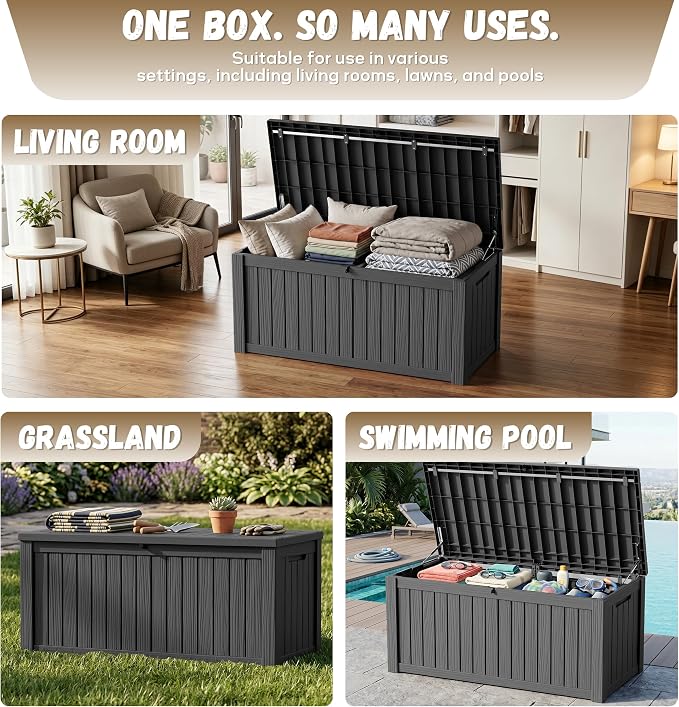 EasyUp 150 Gallon Deck Box Large Deck Box for Indoor and Outdoor,Waterproof Storage Boxs for Patio Furniture,Garden Tools,Cushions, Lockable and UV Resistant,Easy to Install(Black)