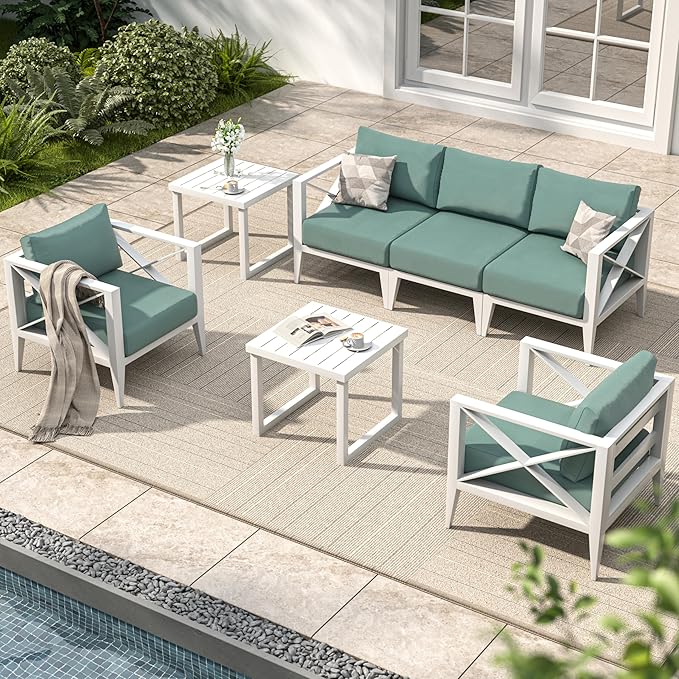 MBY 7-Piece Oversized Aluminum Patio Furniture Set–White Outdoor Conversation Sofa Set with Coffee Table, Deep Seating, Rust-Proof, All-Weather for Backyard, Deck, Balcony