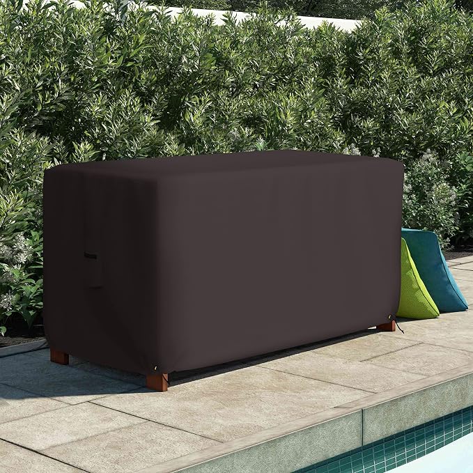 Covers & All Patio Deck Box Cover - Heavy Duty 12 Oz Waterproof Outdoor Yard Cushion Storage Box Protection 100% Weather Resistant with Air Pockets and Drawstring. (63” W X 30”D x 28”H, Coffee)