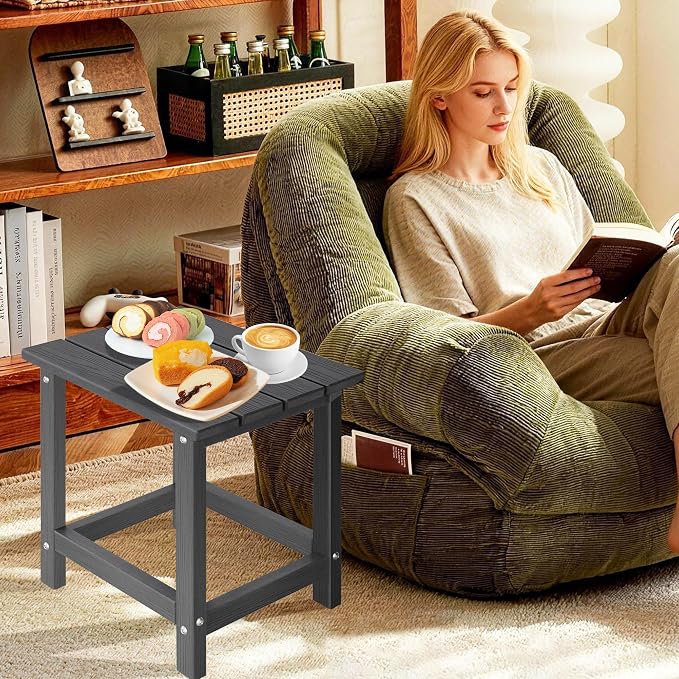 LZRS HDPE Adirondack Side Table - Small Outdoor Table for Patio, Deck, Garden & Poolside,Eco-Friendly,Sturdy and Easy Assemble, Grey