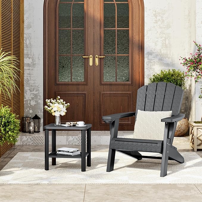 KAMABOKO Outdoor Side Table for Patio, 2-Tier Adirondack End Table 16" HDPE Waterproof Square Storage All-Weather Table for Lawn, Pullside, Beach and Indoor