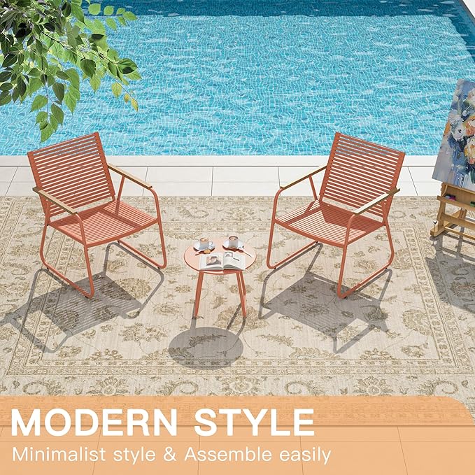 3-Piece Patio Furniture Set, Compact Outdoor Conversation Set with 2 Chairs and Glass Table, Weather-Resistant for Apartment Patio, Small Spaces, Balcony, Backyard – Orange